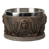 Triple Goddess ceramic smudge bowl for holding herbs, resin, and incense during altar and ritual use.
