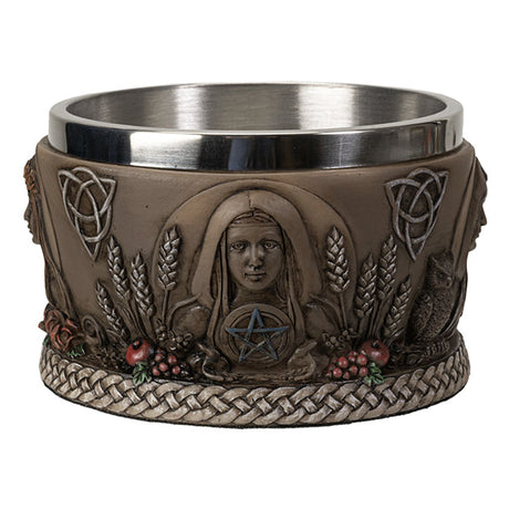 Triple Goddess ceramic smudge bowl for holding herbs, resin, and incense during altar and ritual use.