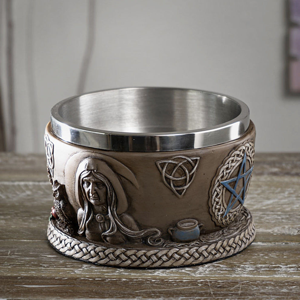 Triple Goddess Wiccan smudge bowl for altar rituals, smoke cleansing, and sacred space preparation.