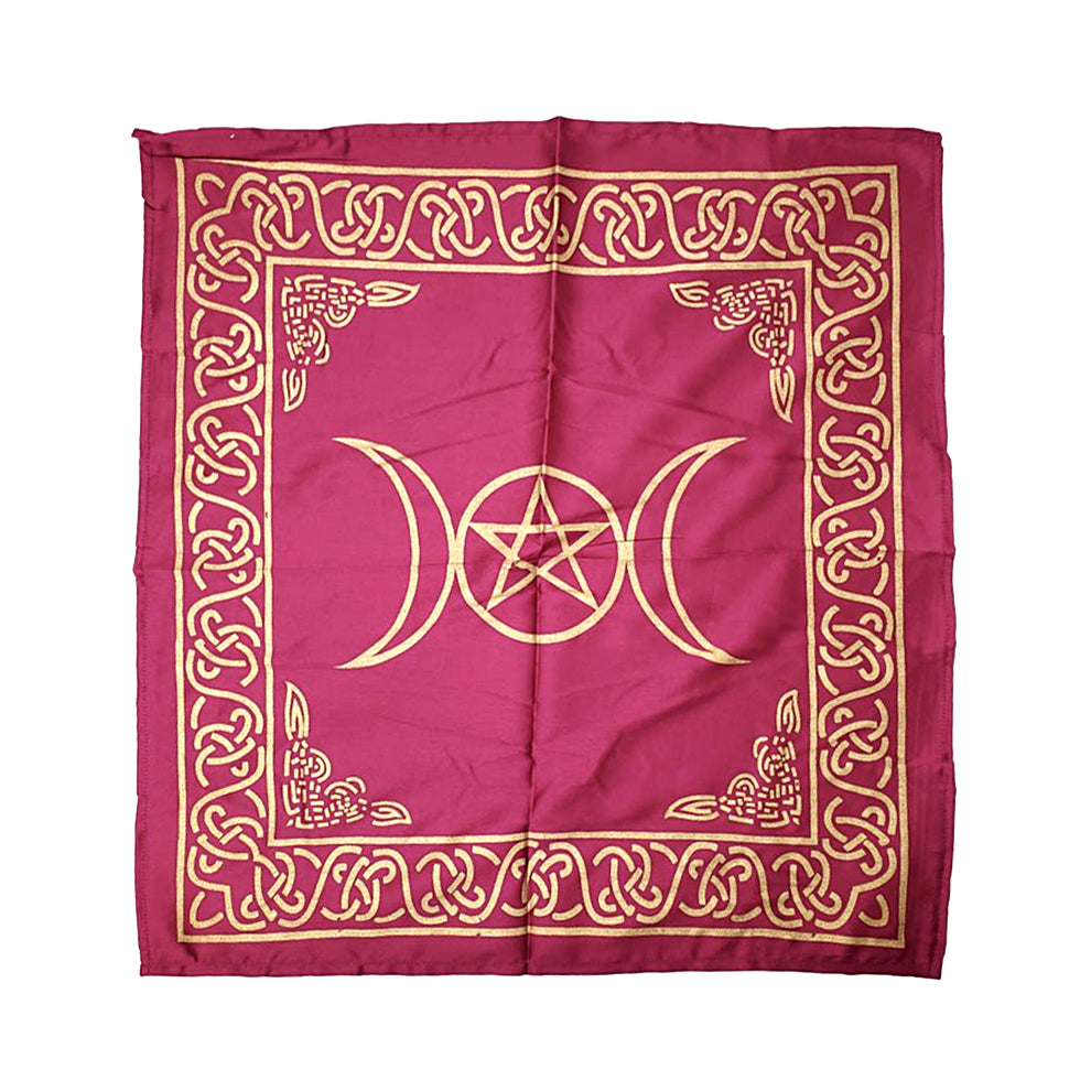 Triple Moon altar cloth with pentacle design for altar decoration, ritual practice, and sacred space setup.