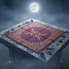 Triple Moon altar cloth with pentacle design for altar decoration, ritual practice, and sacred space setup.