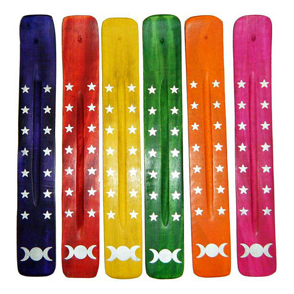 Triple Moon colorful painted wood ash catcher for incense stick burning