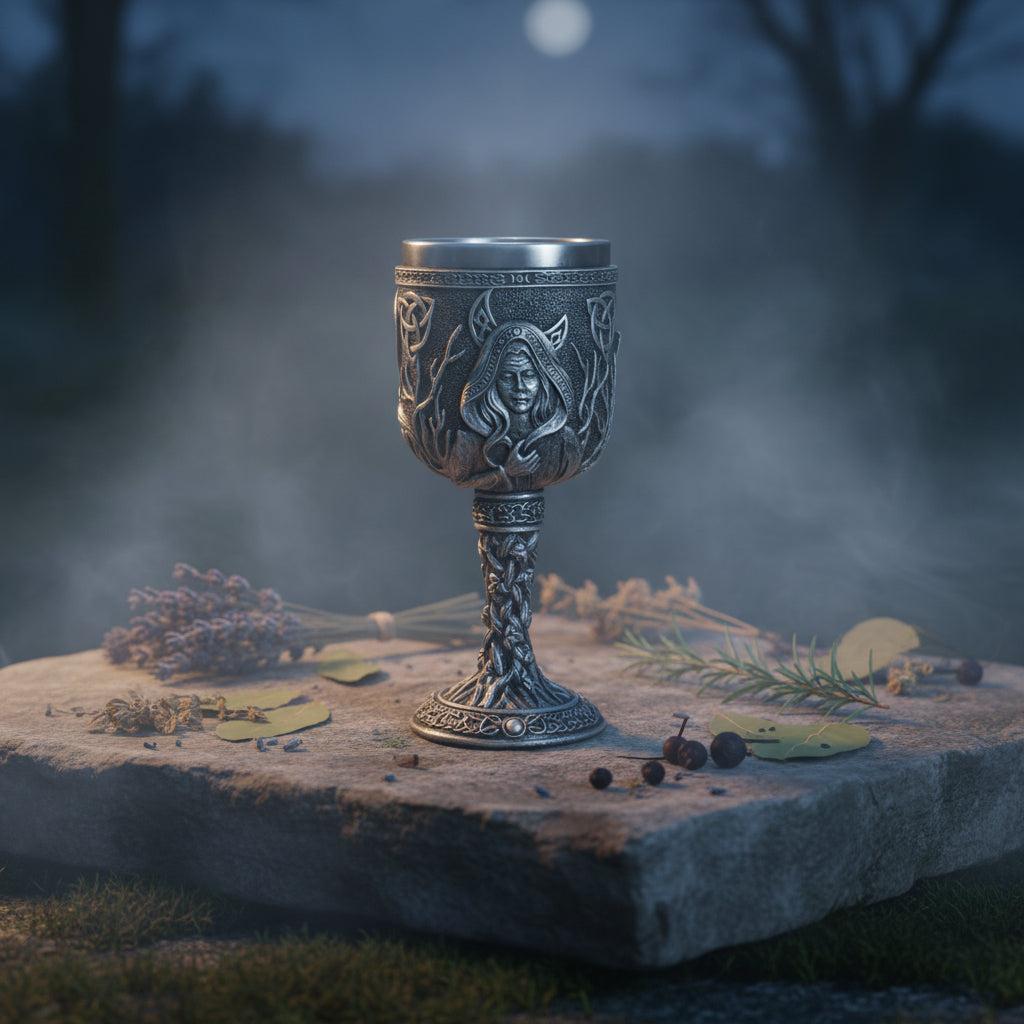 Triple Moon Goddess Chalice for ritual and ceremonial drinkware use