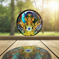 Triple Moon Goddess glass suncatcher for window display and garden decor