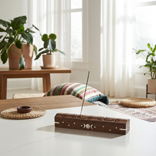 Triple Moon incense storage burner box for organizing incense sticks and burning them during prayer, ritual, and meditation.