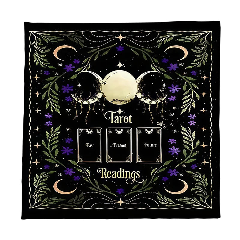 Triple Moon Tarot & Altar Cloth table cloth for mystical decor, tarot use, and ritual altar preparation.