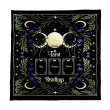 Triple Moon Tarot & Altar Cloth table cloth for mystical decor, tarot use, and ritual altar preparation.