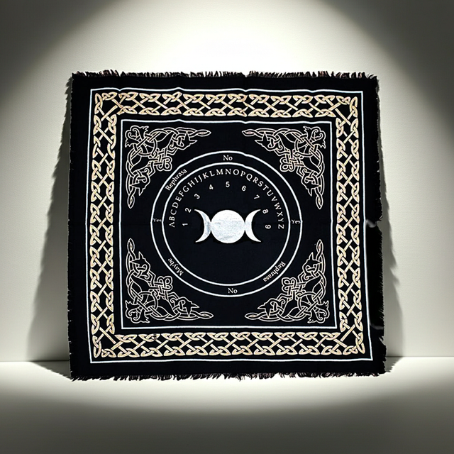 Triple Moon Ouija Board altar cloth for tarot readings, divination, and spiritual altar use.