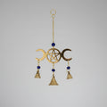 Triple Moon Pentacle hanging bells wind chime for altar and porch decor