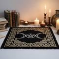 Triple Moon Pentagram altar cloth fabric altar cover for ritual use, tarot readings, and sacred space decoration.