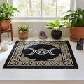Triple Moon Pentagram altar cloth fabric altar covering for ritual work, tarot readings, and spiritual practice.