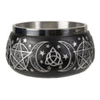 Triple Moon Pentagram smudge bowl ceramic holder for burning herbs, incense, and ritual cleansing use.
