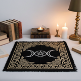 Triple Moon Pentagram spiritual altar cloth for creating a ritual space, prayer, and energy work.