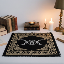 Triple Moon Pentagram spiritual altar cloth for creating a ritual space, prayer, and energy work.