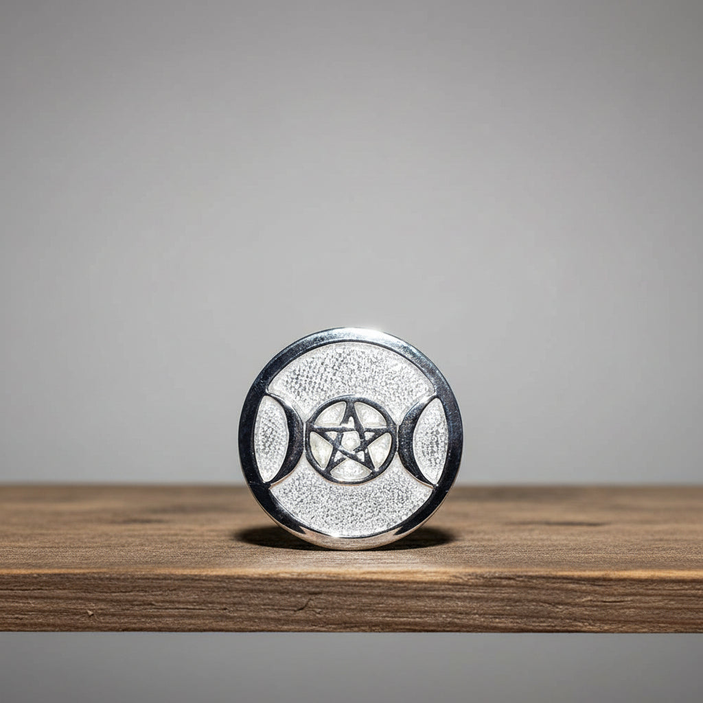 Triple Moon silver plated altar tile for altar decoration and ritual display