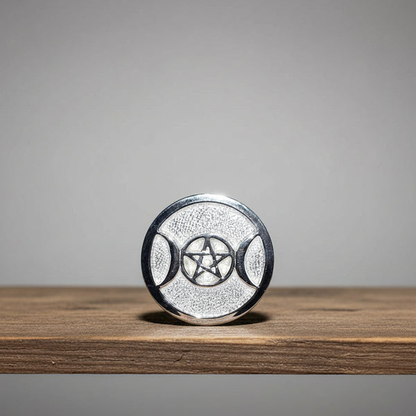 Triple Moon silver plated altar tile for altar decoration and ritual display