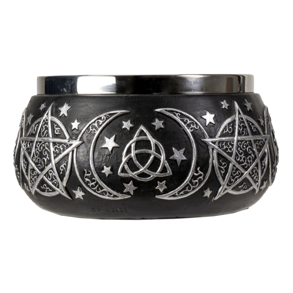 Triple Moon smudge bowl with pentagram design for sage burning, altar rituals, and spiritual cleansing practice.