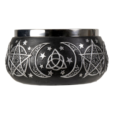 Triple Moon smudge bowl with pentagram design for sage burning, altar rituals, and spiritual cleansing practice.