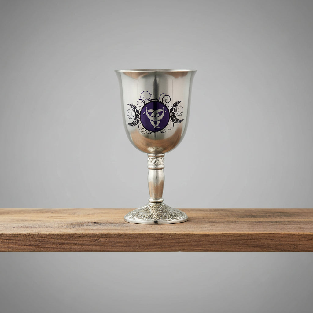 Triple Moon Stainless Steel Chalice for ritual and ceremonial drinkware use