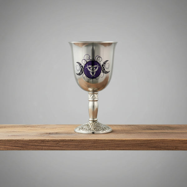 Triple Moon Stainless Steel Chalice for ritual and ceremonial drinkware use