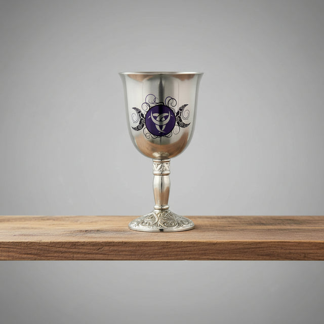 Triple Moon Stainless Steel Chalice for ritual and ceremonial drinkware use