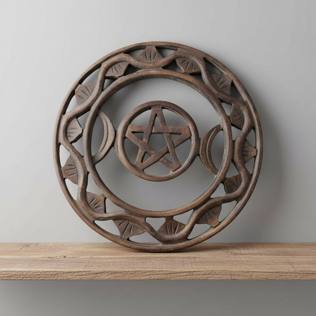 Triple Moon wood wall plaque for home and altar decor