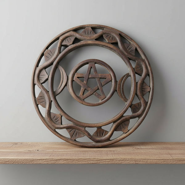 Triple Moon wood wall plaque for home and altar decor