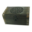 Triple Pentagram Wooden Chest with latch for storing crystals, tarot cards, and altar keepsakes.
