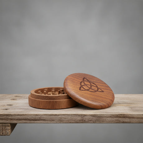 Triquetra Herb Grinder hardwood two-piece grinder for herb preparation, rituals, and everyday use.
