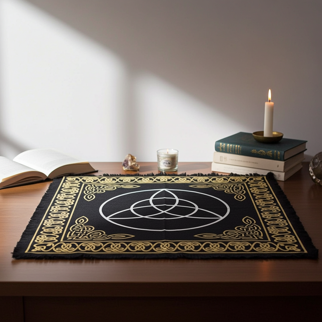 Celtic Triquetra altar cloth decorative ritual cloth for altar setup, prayer work, and sacred space use.