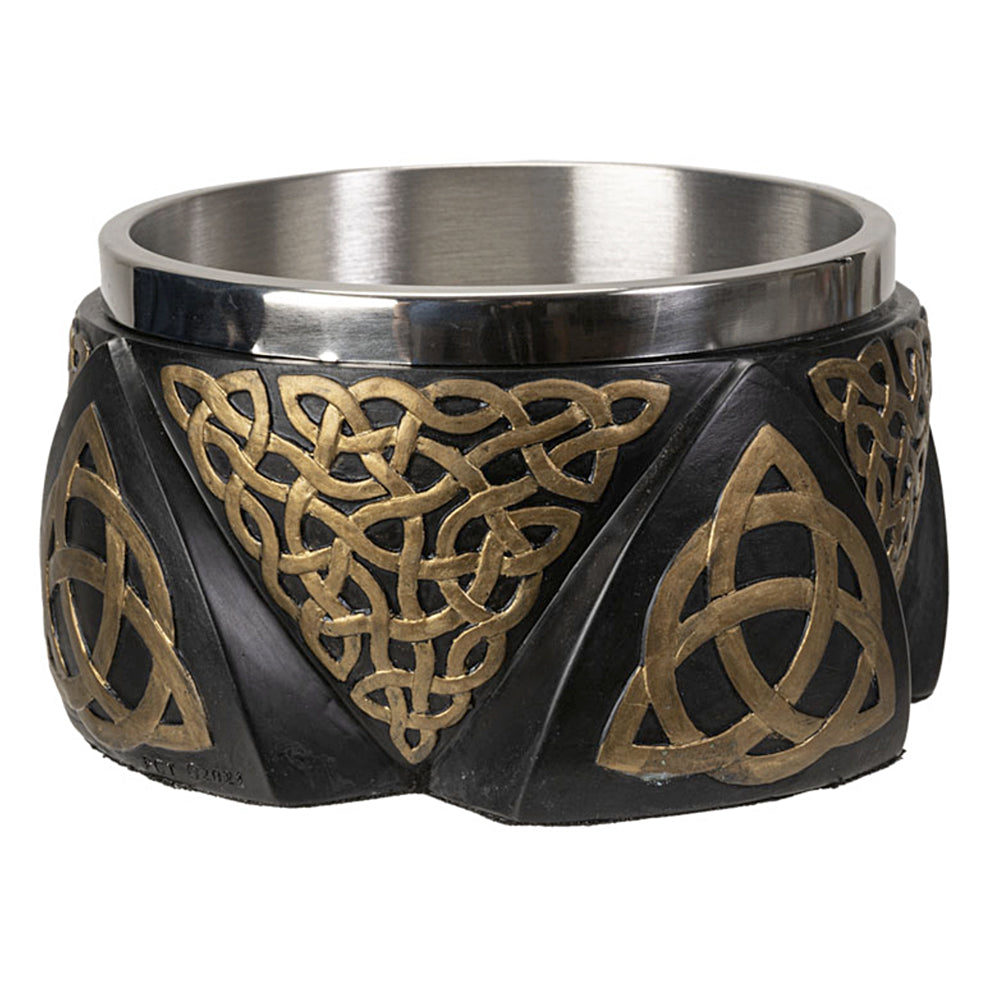 Triquetra ritual smudge bowl for holding smoking herbs, catching embers, and ceremonial cleansing work.