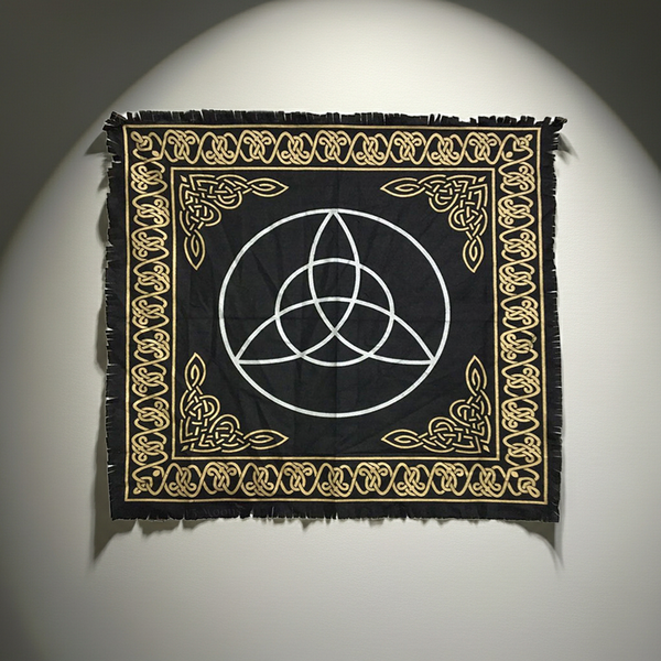 Triquetra altar cloth fabric altar covering for ritual work, sacred space setup, and ceremonial use.