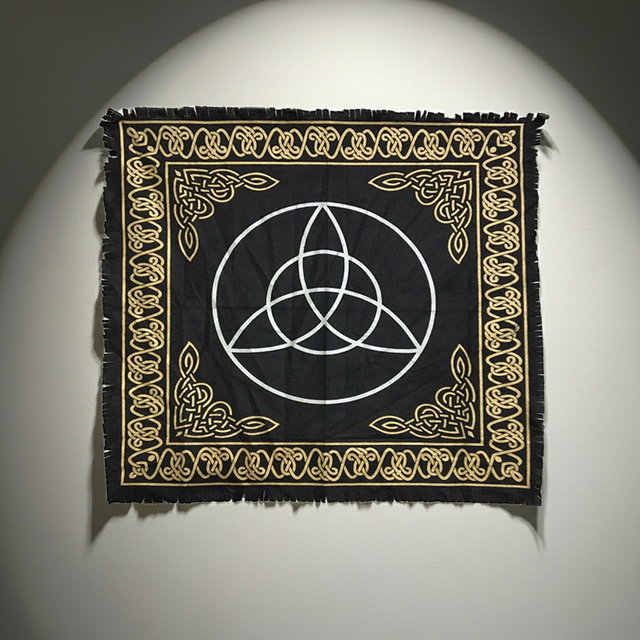 Triquetra altar cloth fabric altar covering for ritual work, sacred space setup, and ceremonial use.