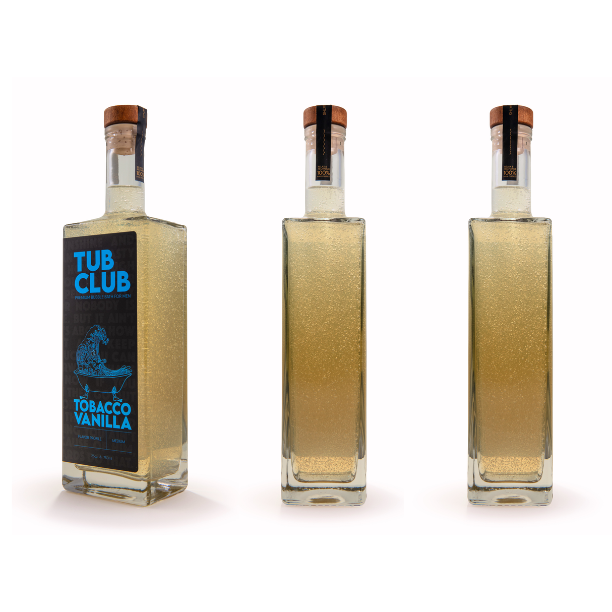 Tub Club Tobacco Vanilla bubble soak bottle for aromatic bubble baths, restful soaking, and regular bathing routines.