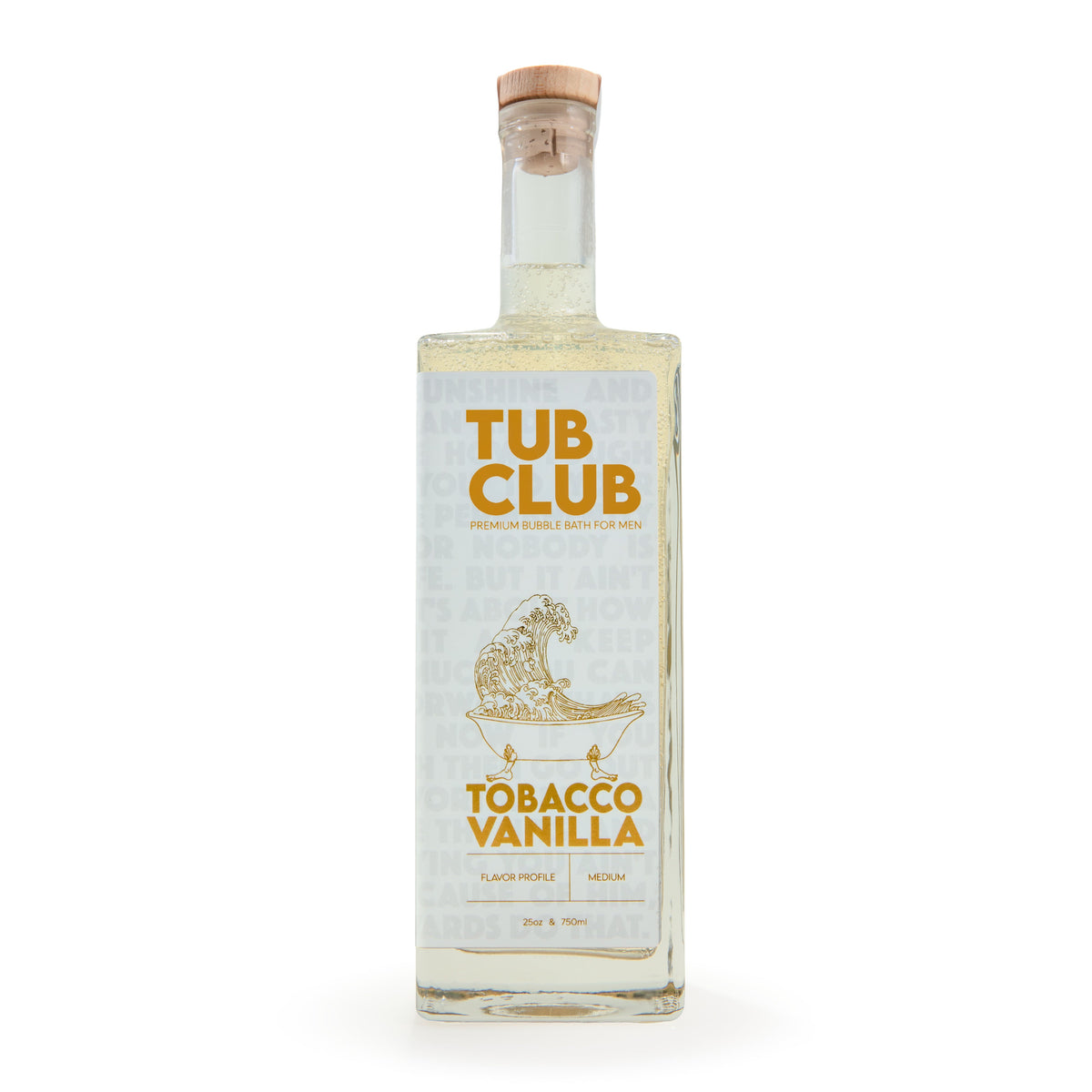 Tub Club Tobacco Vanilla bubble soak white bottle full view
