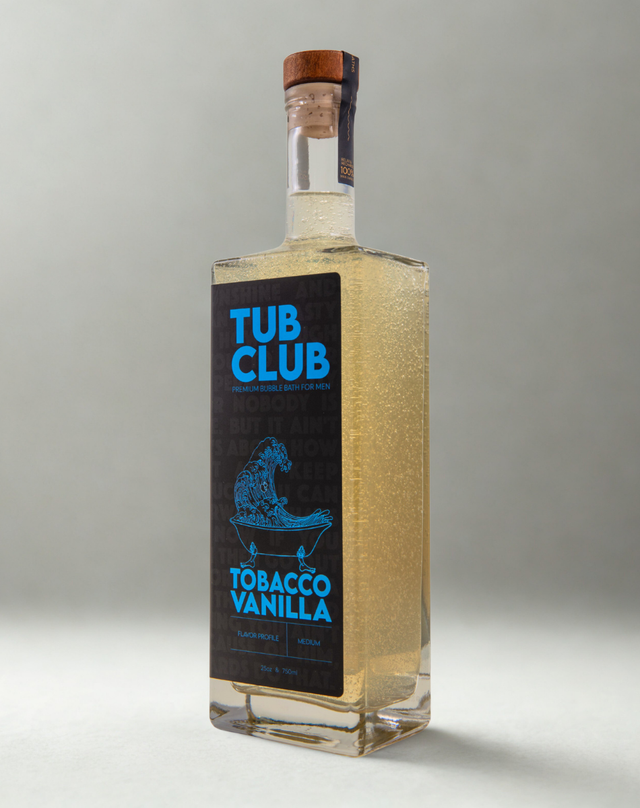 Tub Club Tobacco Vanilla bubble soak bottle for foaming bath soaks, relaxing bath routines, and everyday body care.