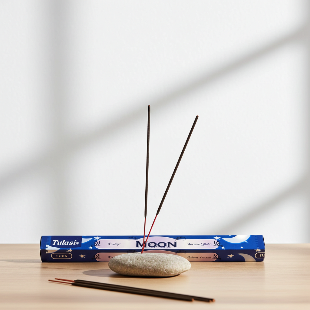 Tulasi Moon masala incense sticks for meditation, aromatherapy, and peaceful room scenting.