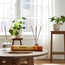Tulasi Myrrh incense sticks pack for home fragrance, meditation, and spiritual cleansing.