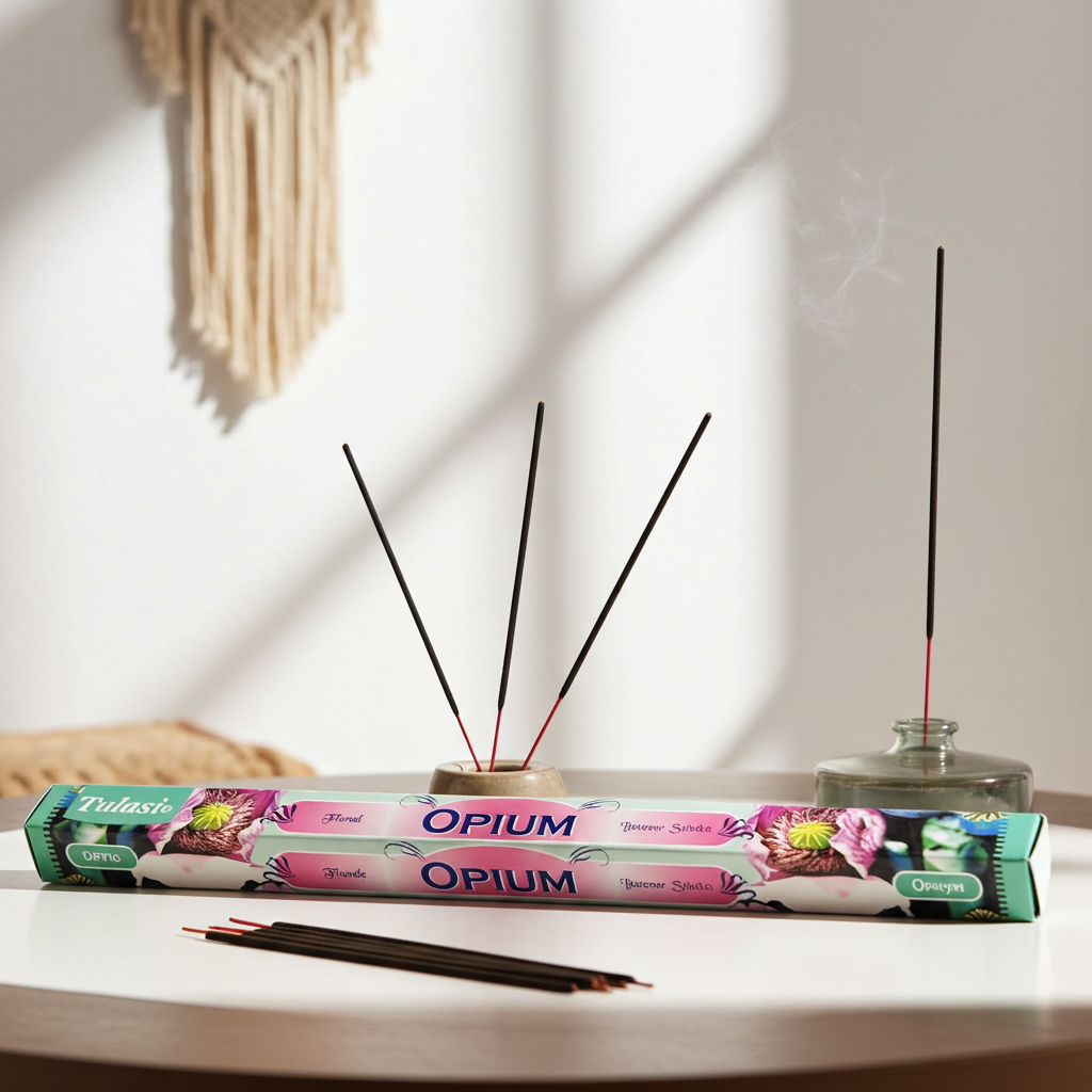 Tulasi Opium masala incense sticks for spiritual cleansing, meditation, and aromatic room use.