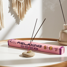 Tulasi Relaxing Incense Sticks box for meditation, stress relief, and calming room ambiance.