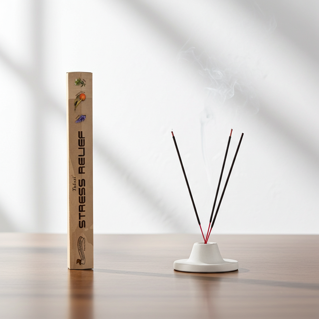 Tulasi Stress Relief masala incense sticks for stress relief, meditation, and peaceful aromatherapy practice.