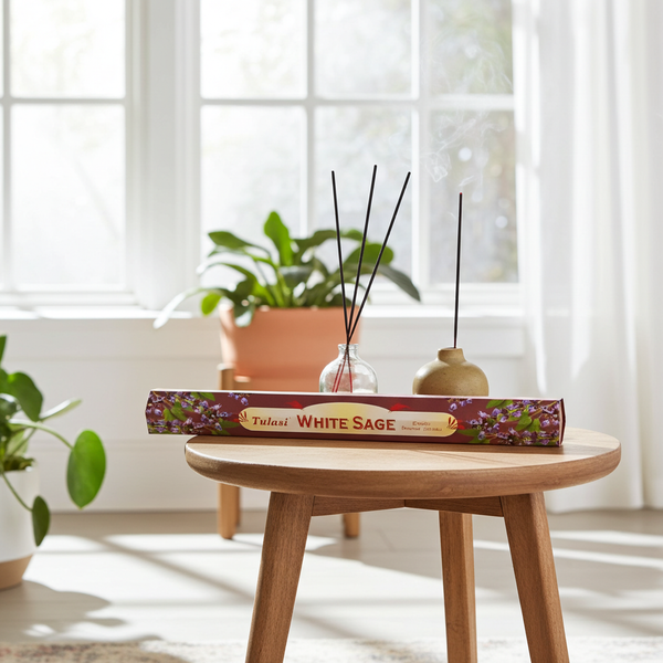 Tulasi White Sage incense sticks for spiritual cleansing, meditation, and daily aromatic use.