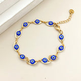 Turkish Evil Eye fashion bracelet with gold-plated finish for outfit coordination, symbolic charm wear, and unisex styling.