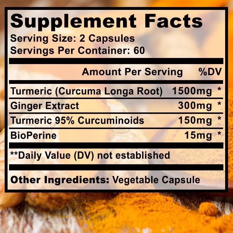 Turmeric Curcumin 95% capsules dietary supplement for antioxidant support, everyday wellness, and daily supplement use.