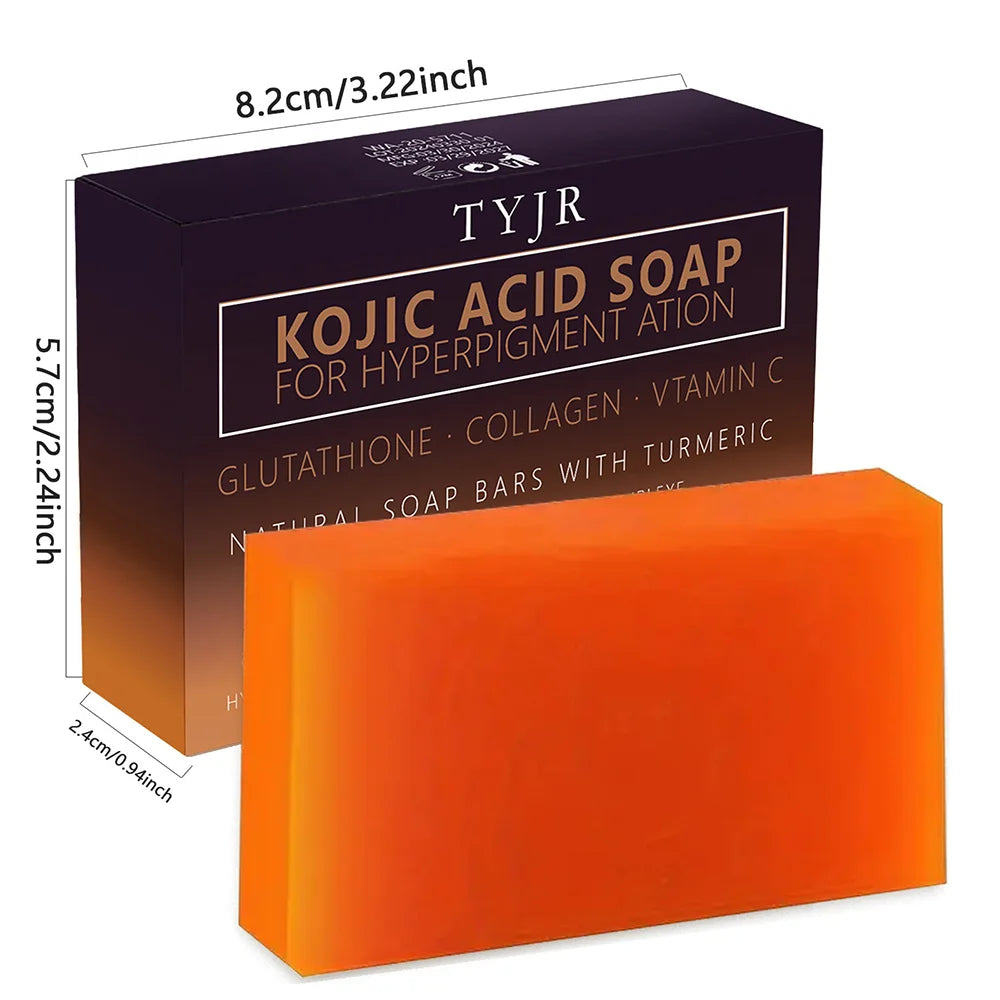 Turmeric Kojic Acid Massage Soap orange bar with TYJR packaging for daily brightening cleanse.