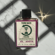 Turn Back Wish Oil spiritual oil bottle for reversing unwanted energy, candle dressing, and ceremonial practice.