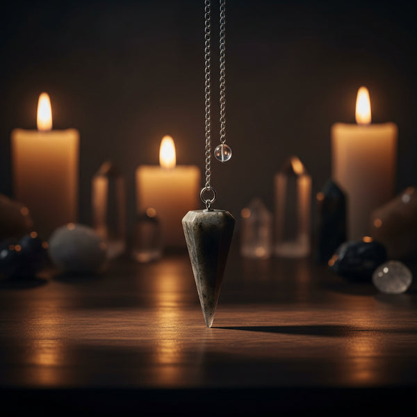 Unakite 6-sided faceted pendulum on a 9-inch chain for dowsing