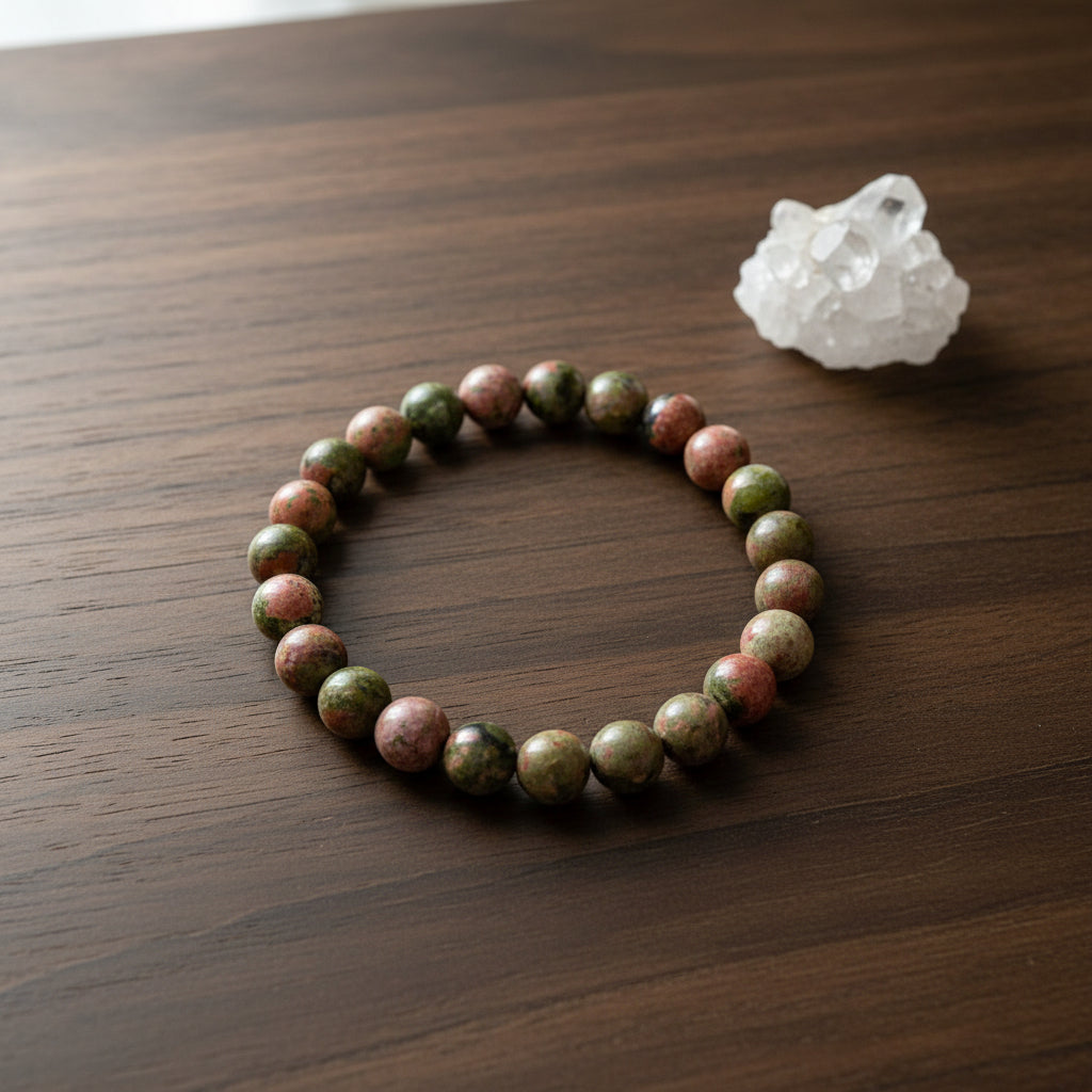 Unakite elastic bracelet with 8mm round beads