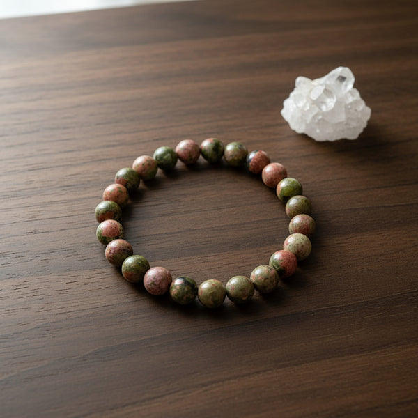 Unakite elastic bracelet with 8mm round beads