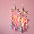 Unicorn dream catcher boho wall decor hanging ornament for nursery styling, bedroom decoration, and whimsical home decor use.